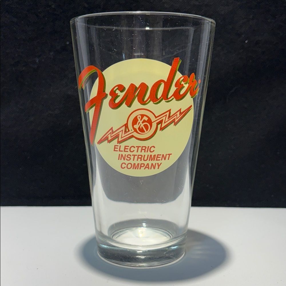 Fender Clear Pint Glass with Yellow Circle and Red Script